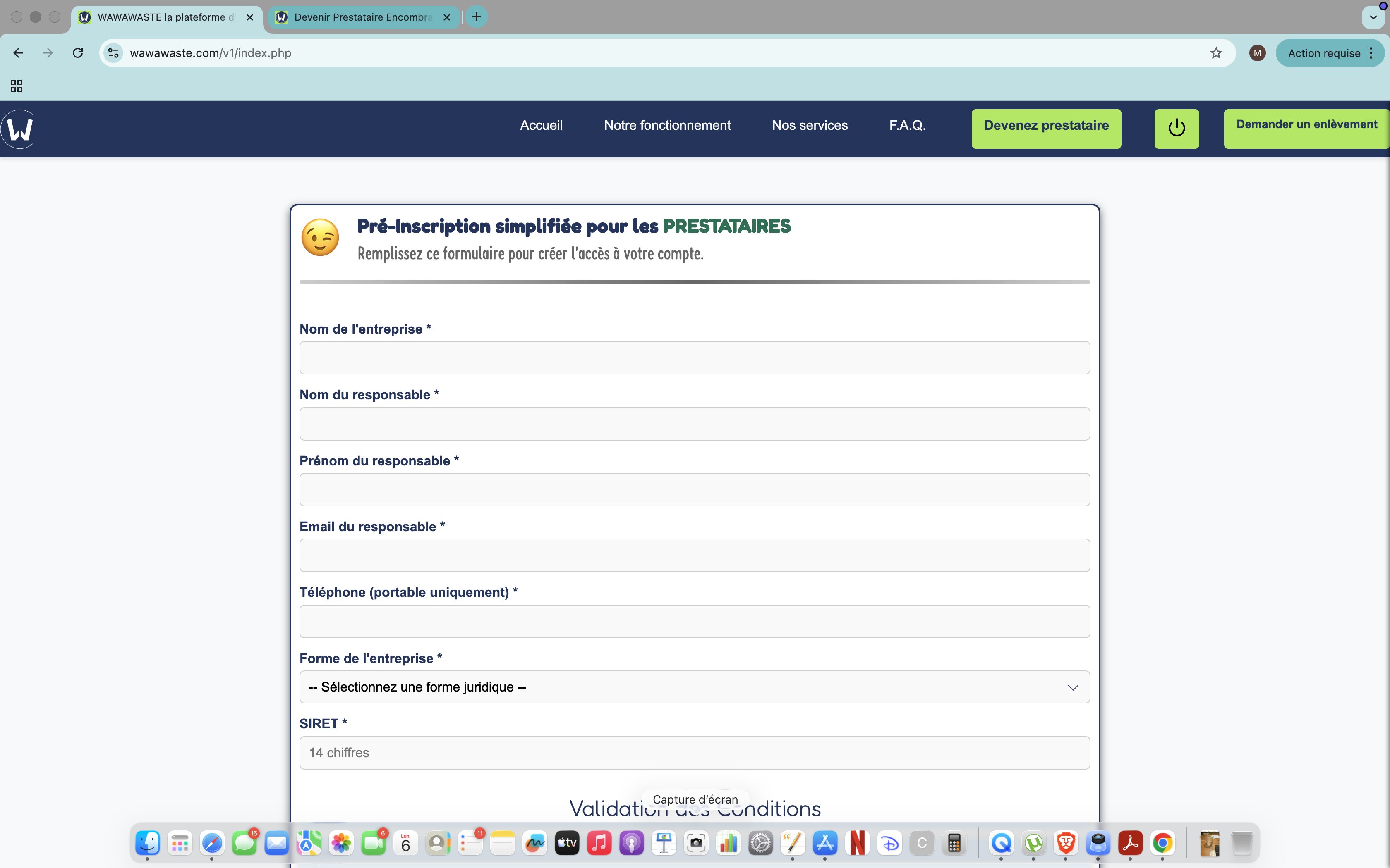 Formulaire pré-inscription prestataire WAWAWASTE