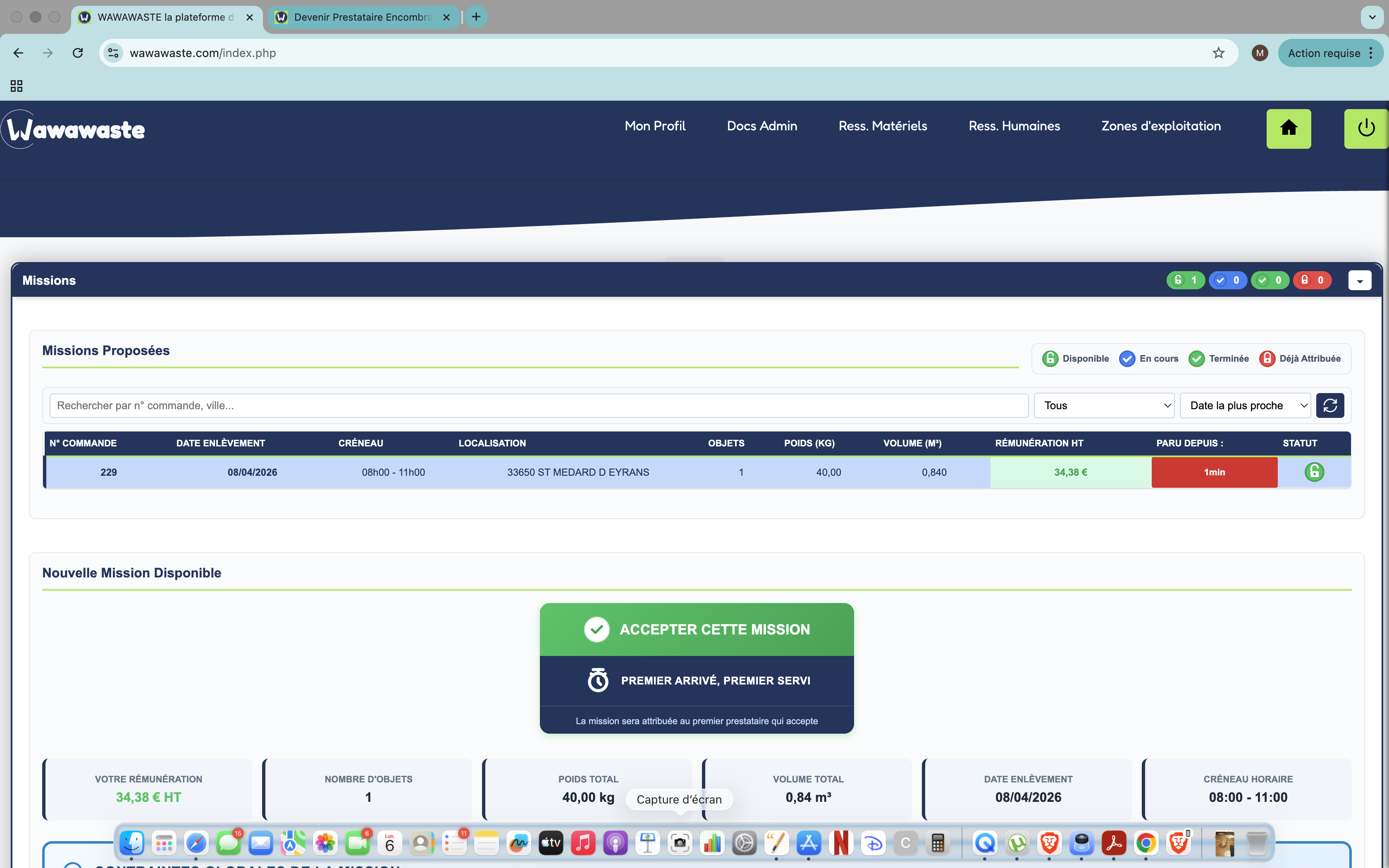 Liste missions disponibles backend prestataire