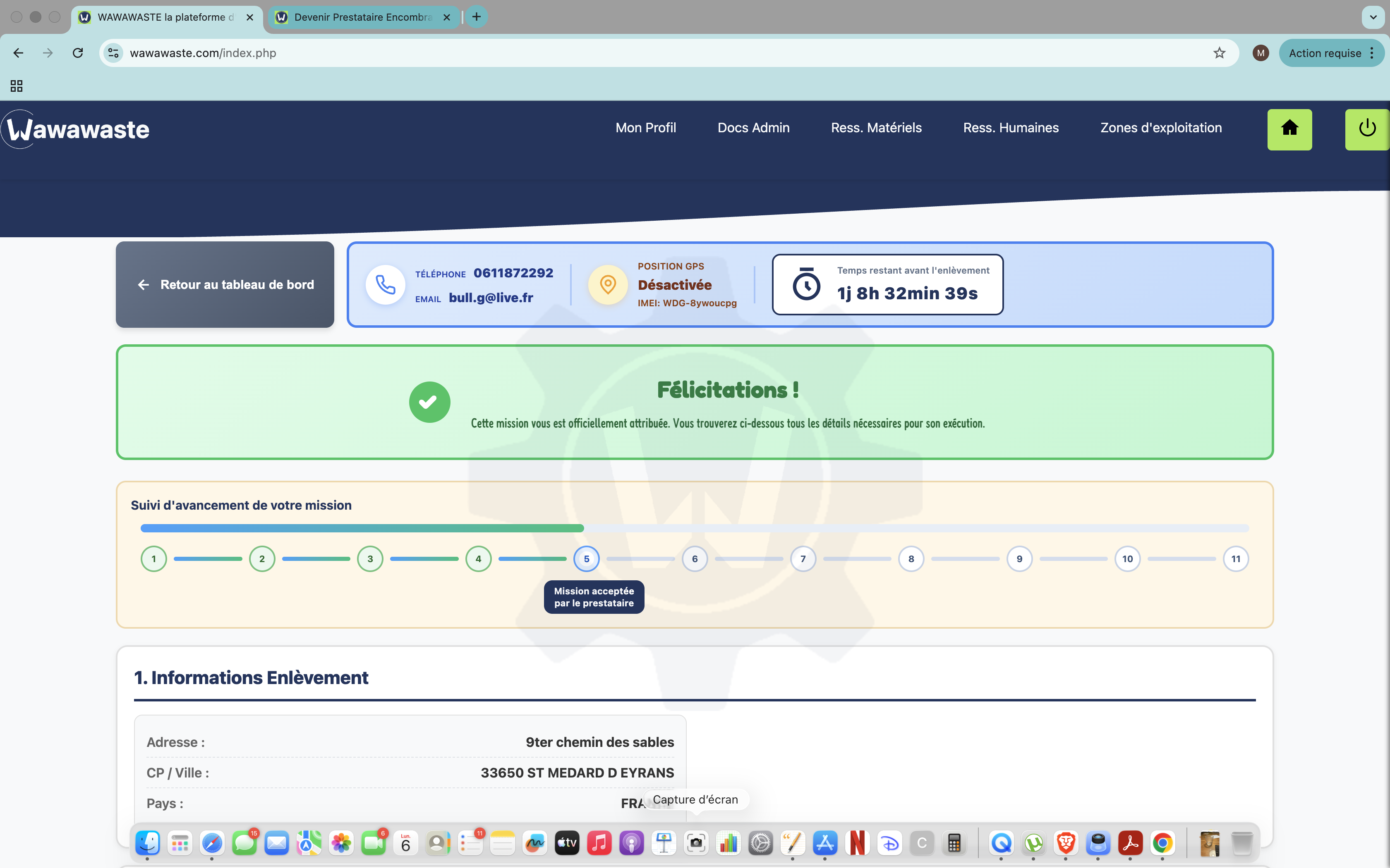 Confirmation de mission backend prestataire